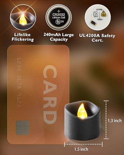 Homemory 12-Pack Black Flameless Battery Tea Light Candles, 200+ Hours - Image 4