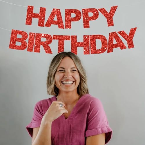 BEISHIDA Pre-Strung Glitter Red Happy Birthday Banner Party Sign Decoration - Image 5