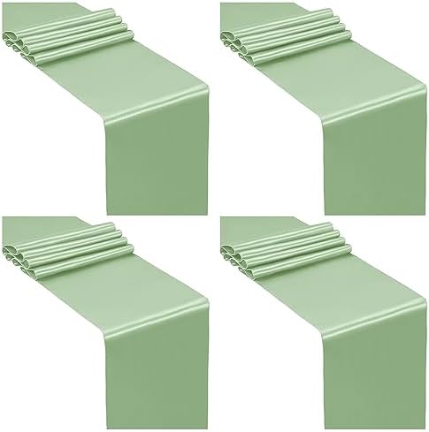 SiinvdaBZX 4 Pcs Sage Green Satin Table Runner 12 x 108 inches Long by SiinvdaBZX