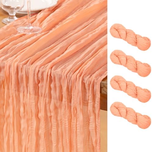 DeZerlor Peach Cheesecloth Table Runners 4 Pack Summer Boho Runners by DeZerlor