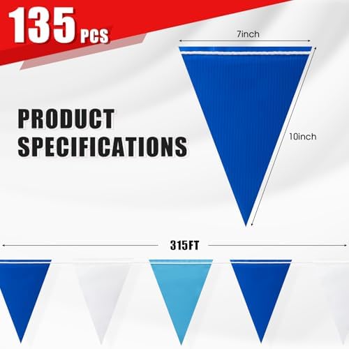 Safety Warning Pennant Banner Flags(Dark/Light Blue+White, 135pcs,315FT) - Image 2