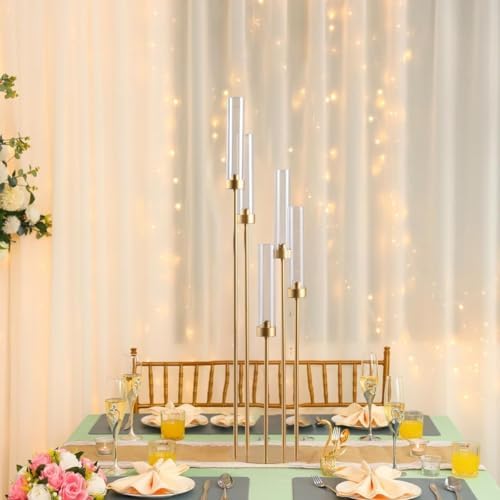 20PCS Gold Floor Candelabra,5 Arm Candle Holders with Acrylic Lampshade - Image 5