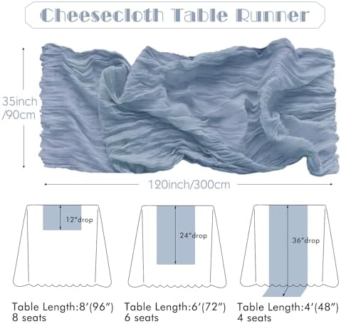 2 Pack Dusty Blue Cheesecloth Table Runner for Birthday Party Home Decor - Image 4