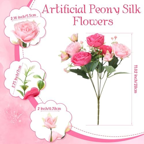 Geosar 8 Bundles Artificial Peonies Flowers,Rose Pink, Light Pink - Image 2