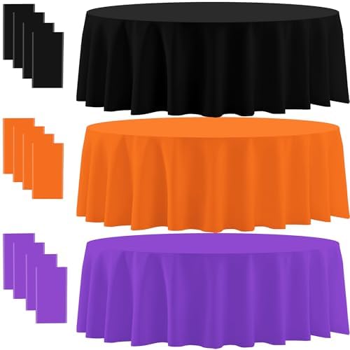 12 Pack Halloween Round Tablecloths, Orange Black Purple Table Cloth by BCCSNNM