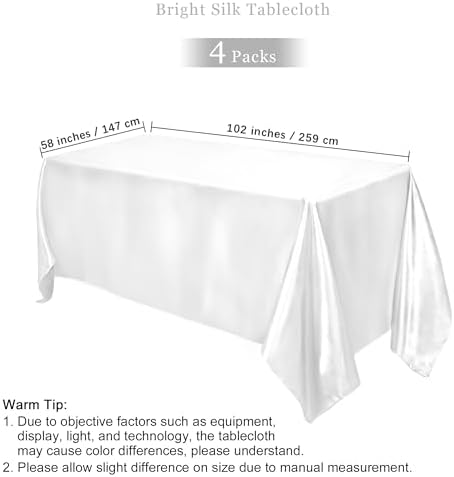 TURSTIN 4 Pack White Satin Tablecloth 102 x 58 Inch Overlay Table Cover - Image 2