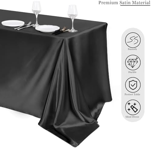 TURSTIN 4 Pack Black Satin Tablecloth 102 x 58 Inch Overlay Table Cover - Image 4