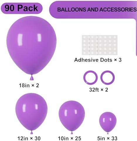 Voircoloria 90pcs Purple Balloons Garland Arch Kit, 18 12 10 5 Inch - Image 2