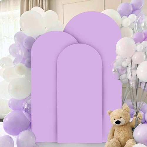 FANPROMS Wedding Arch Cover Set of 3 Lavender Arch Backdrop Cover 4 5 6FT Double Sided Spandex Arch Stand Cover for Metal Arch Satnd arch cover backdrop fabric for Bridal Baby Shower Party Decorations - Image 6