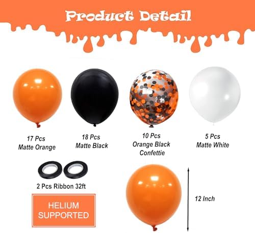 Halloween Balloons Black Orange Balloons Set, 50Pcs 12inch Black White Orange Confetti Latex Balloon Halloween Balloon for Celebration Party Bar Anniversary Graduation Decoration - Image 2