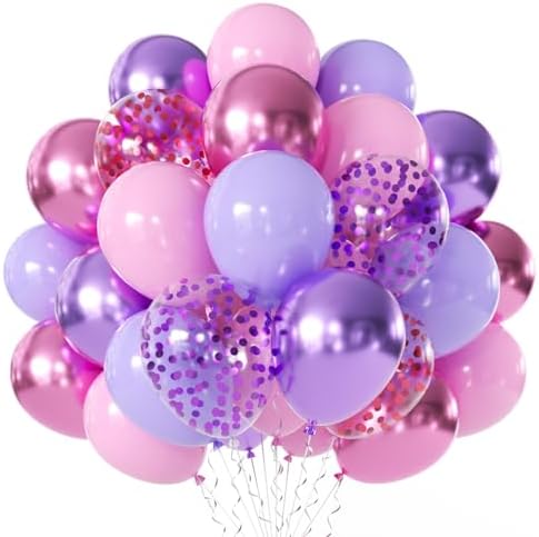 Pink and Purple Confetti Balloons 50 Pcs 12 Inch by Vanjehou