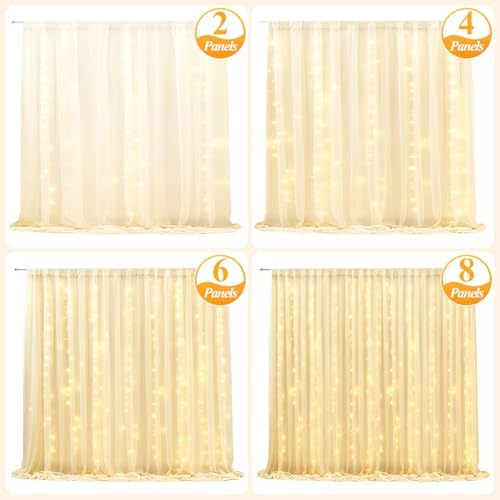Ledido 10×10ft Champagne Tulle Backdrop Curtain with Light(2 Panels 5×10ft) - Image 5