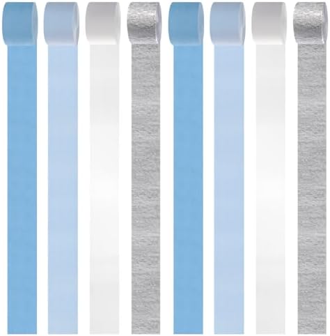 Light-Dusty Blue White-Silver Party-Decorations Streamers - 8 Rolls Birthday Graduation 2026 Baby Bridal Shower Crepe Tissue Paper Streamer,Bachelorette Engagement Garland Decor Panduola - Image 5