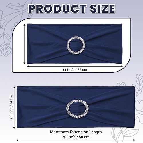 MDS Pack of 50 Spandex Chair Sashes for Wedding Party & Event – Navy Blue - Image 2