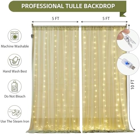 Wish Care 20x10FT Green Wrinkle Free Backdrop Curtains with Lights String for Parties - Photo Curtain Backdrop with Lights for Wedding Decorations, Bridal Baby Shower Birthday Party Photography - Image 4