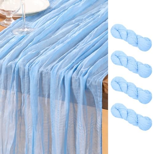 DeZerlor Baby Blue Cheesecloth Table Runners 4 Pack Summer Boho Runners by DeZerlor