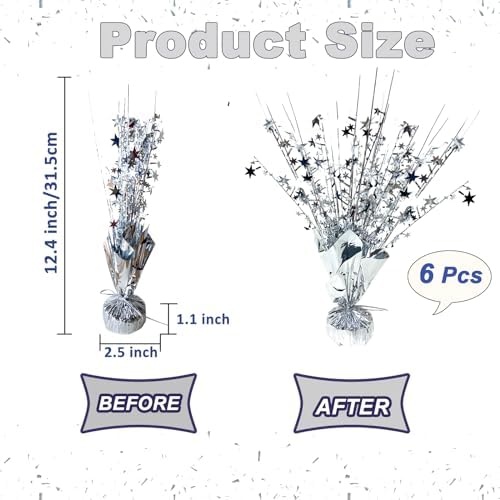 FUBININA 6 Pack Metallic Foil Spray Centerpiece Star Table Decoration Burst Glitter Tabletop Centerpieces for Birthday Christmas New Years Nye Wedding Graduation Holiday Party Supplies Decor, Silver - Image 6