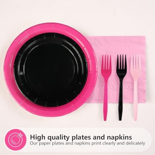 Greencian 96Pcs Hot Pink and Black Birthday Party Decorations, Serves 24 - Image 2