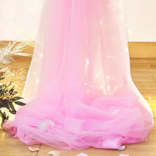 Pink Backdrop Curtains with Lights String for Baby Shower Girl Parties Sheer Tulle Backdrop Curtain Panels for Birthday Party Bridal Shower Photo Shoot Background Decorations 10×10ft (2 Panels 5×10ft) - Image 6