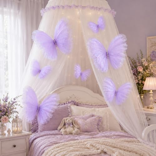 8 Pcs Large Butterfly Decorations, 3D Purple Silk Butterflies Wall Decor, 20 Inch Big and 12 Inch Small Hanging Butterflies for Birthday Party, Baby Shower, Wedding, Nursery and Centerpieces - Image 5
