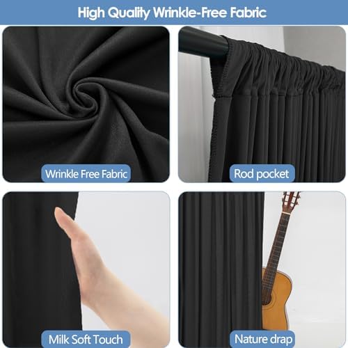 30x10ft Wrinkle Free Black Backdrop Curtain for Parties Soft Fabric Drapes Wedding Black Curtain Backdrop for Birthday Party Decorations Background for Photography 5x10ft, 6 Panels - Image 4