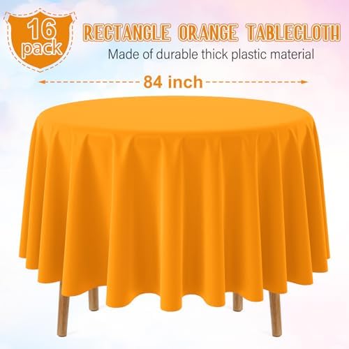 16 Pack Orange Plastic Tablecloths for Round Tables, Premium Decorative Orange Disposable Table Covers for Parties, Round Party Table Cover for Fall Autumn Birthday Thanksgiving Graduation, 84 Inch - Image 2