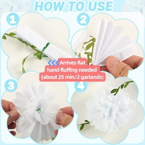 White Tissue Paper Pom Pom Garlands, Paper Flowers for Birthday Decorations, Baby Shower, Wedding Engagement, Bridal Shower, Spring Summer Party Decorations, 2 Pcs - Image 3