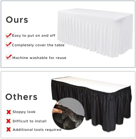 White Spandex Table Skirt for 8 Foot Rectangle Tables 4 Pack 96x30 In - Image 5