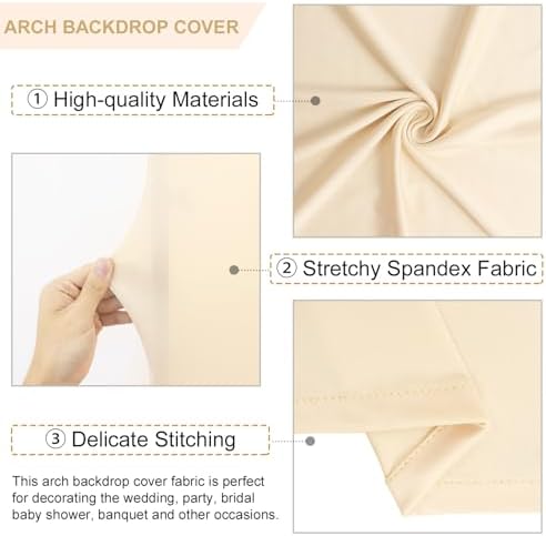 FANPROMS Wedding Arch Cover Beige 5ft 6ft 7ft Spandex Arch Backdrop Cover Set of 3 Balloon Arch Cover Backdrop Fabric for Banquet Chiara Arch Stand Cover for Bridal Shower Party Decorations - Image 3