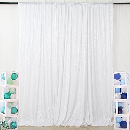 ShinyBeauty 8x8FT Sparkling Sequin Photography Backdrop - Premium Shimmering White Background for Wedding, Birthday Party Backdrop, Studio Decor by ShinyBeauty