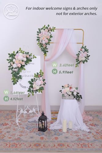 Odouzy Pack of 2 Wedding Arch, Artificial Flowers, Wedding Decor，Flower Garland Be Suited to Banquet, Party, Reception Entrance Welcome Sign and Background Decoration (Light Pink) - Image 5