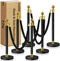 6 Pcs Black & Gold Stanchions with Velvet Ropes with 4 Pcs 5 Ft Black Velvet Ropes Carpet Ropes Posts Stanchion Set for Crowd Control Barriers for Weddings, Events, Hotels, and Party Decor by SuiROYI