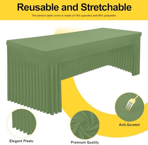 Smiry Spandex Open Back Tablecloth,Elastic Fitted Stretch Tablecloth for 6FT Rectangle Tables,Waterproof Washable Table Cover Skirt for Outdoor, Banquet & Parties (Sage Green, 72Lx30Wx30H Inch) - Image 4