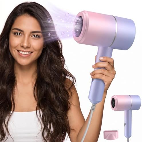 Foldable Ionic Hair Dryer with Diffuser, 800W Fast Drying Blow Dryer, 38000 RPM, Lightweight, Pink Blue, for Home & Travel (Pink Blue) - Image 6