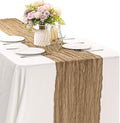 Khaki 10FT Cheesecloth Table Runner Boho Gauze Fabric Table Runner Rustic Sheer Runner for Wedding Birthday Baby Shower Party Boho Table Decoration(1 Pack) by JALANCY