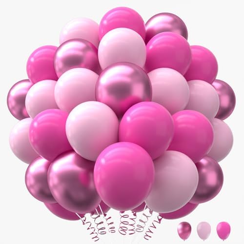 160Pcs Pink Balloons Metallic Pink Balloon,12 Inch Hot Pink Balloons Pink Metallic Pink Latex Balloons for Wedding,Baby Shower,Princess Theme Party Decorations by PAXILE