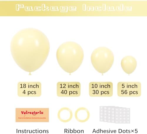 Voircoloria 130pcs Pastel Yellow Balloons Arch Kits 18 12 10 5 Inch - Image 2