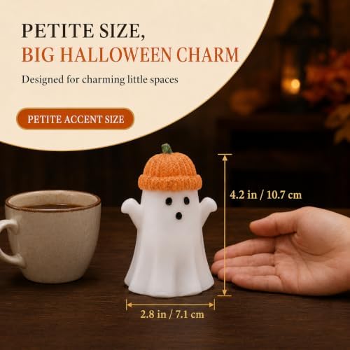 Enido Ghost with Pumpkin Hat Flameless Candles with Remote, Set of 2 Cute Real Wax LED Halloween Candles, Battery Operated Tea Lights, 2/4/6/8H Timer for Kids Room, Fall Tiered Tray Decor - Image 6