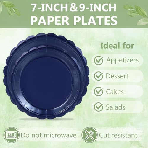 100 Navy Blue Paper Plates and Napkins Disposable for Party, 25-9"&25-7" - Image 6