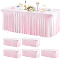 Wish Care 6 Pack Pink Spandex Table Clothes for 6 Foot Rectangle Tables, 6FT Wrinkle Free Fitted Tablecloths Ruffles Design Table Cover for Party, Banquet, Wedding and Events by WishCare