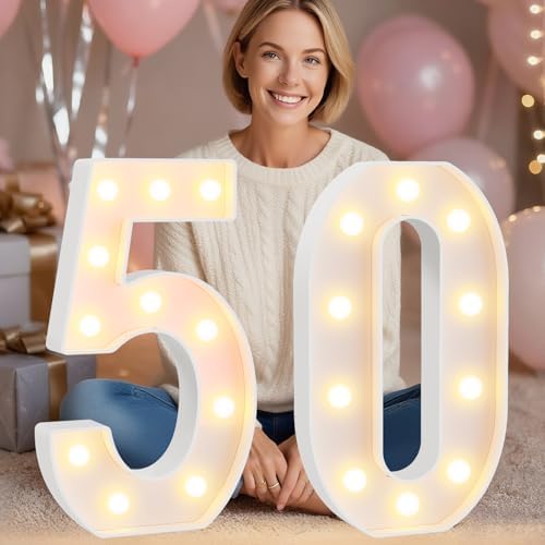 Pooqla 50th Birthday Decorations for Women Men, Large 12.6 in Tall Light Up Numbers for Party Decorations Table Decor, Big Marquee Numbers 50th Birthday Gift for Women Men Wedding Anniversary Decor by Pooqla
