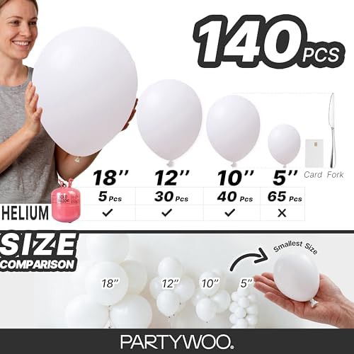 PartyWoo White Balloons 140pcs Matte White Latex Balloons Different Sizes - Image 6