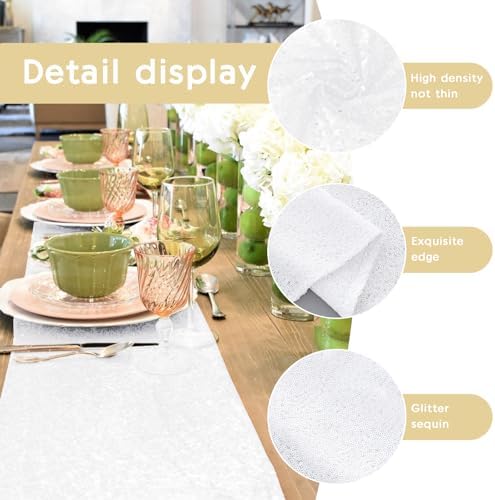 6 Packs 12 x 72 inches Sequin Table Runner, White Glitter Table Runner for Birthday Party Supplies Wedding Engagement Baby Shower Holiday Celebration Event Decorations - Image 6