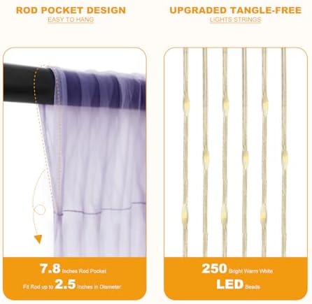 Lavender Tulle Backdrop with Fairy Lights for Parites Wrinkle-Free Sheer Curtain Drapes Photo Back Drop for Wedding Baby Shower Bridal Shower Birthday Dance Home Décor- 10ft×8ft, Lavender - Image 6