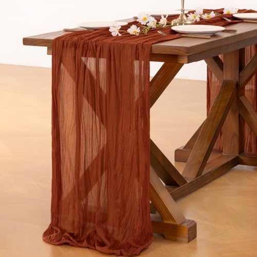 Fall Table Runner Terracotta Cheesecloth Boho Wedding Thanksgiving Decor - Image 4