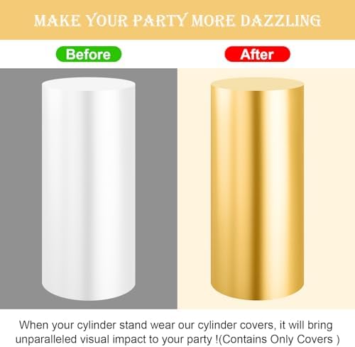 SaitiMade Set of 3 - Gold Cylinder Pedestal Stand Covers - Image 4