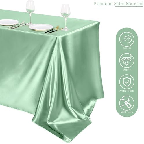 TURSTIN 1 Pack Sage Green Satin Tablecloth 102 x 58'' Overlay Table Cover - Image 4