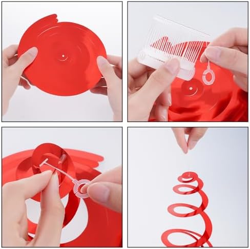 Colorful Ceiling Swirl Foil Decorations Hanging Plastic Streamer Themed Swirl Party for Christmas Graduation Celebration, Pack of 28 (Red and Sliver) - Image 4