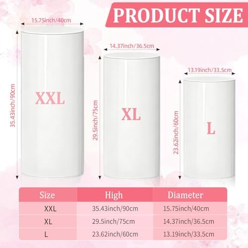 Cylinder Stands for Party, 3Pcs White Cylinder Pedestal Stand, Cilindros Para Fiestas Cake Table Stand Parties Round Cylinder Display Plant Stand for Wedding Birthday Decor 35"(XXL) 29.5"(XL) 23.6"(L) - Image 2