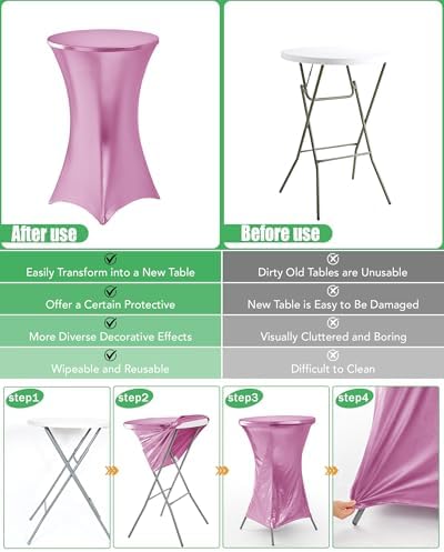 KeyWave Spandex Cocktail Table Covers, 32x43 Inch, Shiny Pink, 8 Pack - Image 5